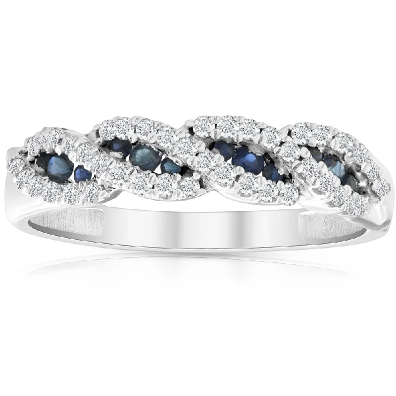 multi-stone engagement rings -1/3 Ct Blue Sapphire & Diamond Ladies Swirl Wedding Ring 10k White Gold