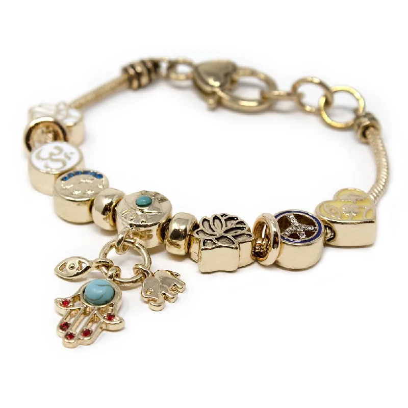 women fashion bangles -Gold Tone Charm Bracelet Turquoise OM