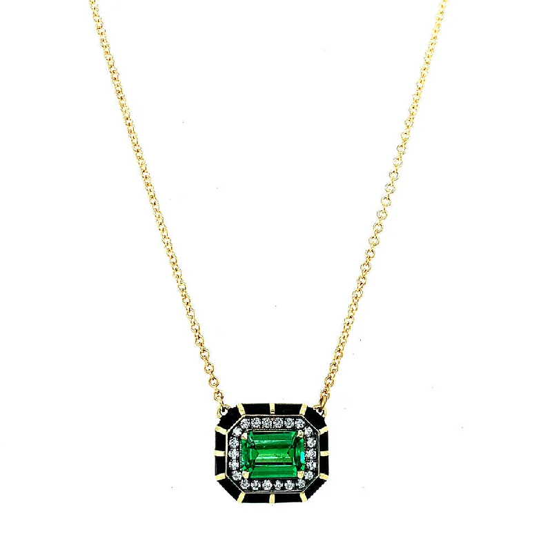 women eco-friendly necklaces -Tsavorite & Diamond Enamel Necklace - "Rock Candy Prosperity"