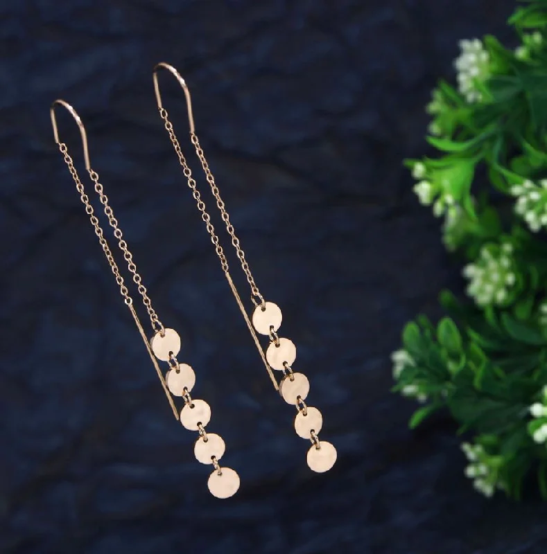 women luxurious diamond earrings -Tarohi JewelsStainless Steel Rosegold Plated Multi Disc Threader Earring-STNER 2764