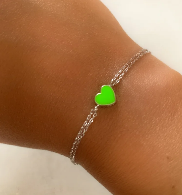 women stackable bracelets -Lime Green Mini Enamel Heart Bracelet