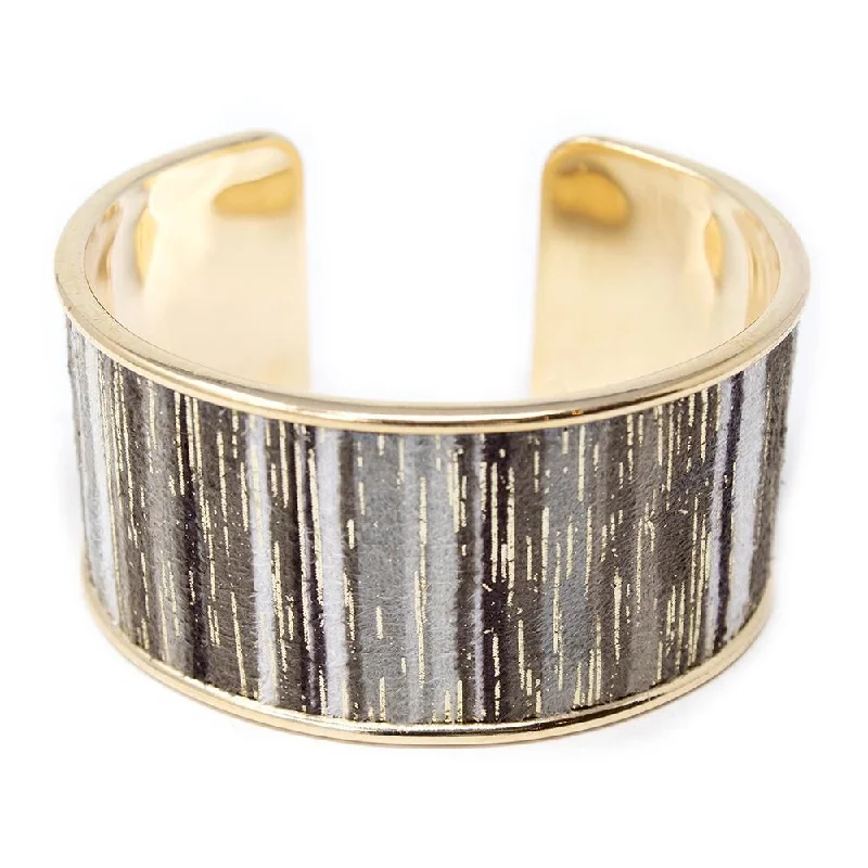 women men’s bracelets -Suede Striped Cuff Bracelet Gray