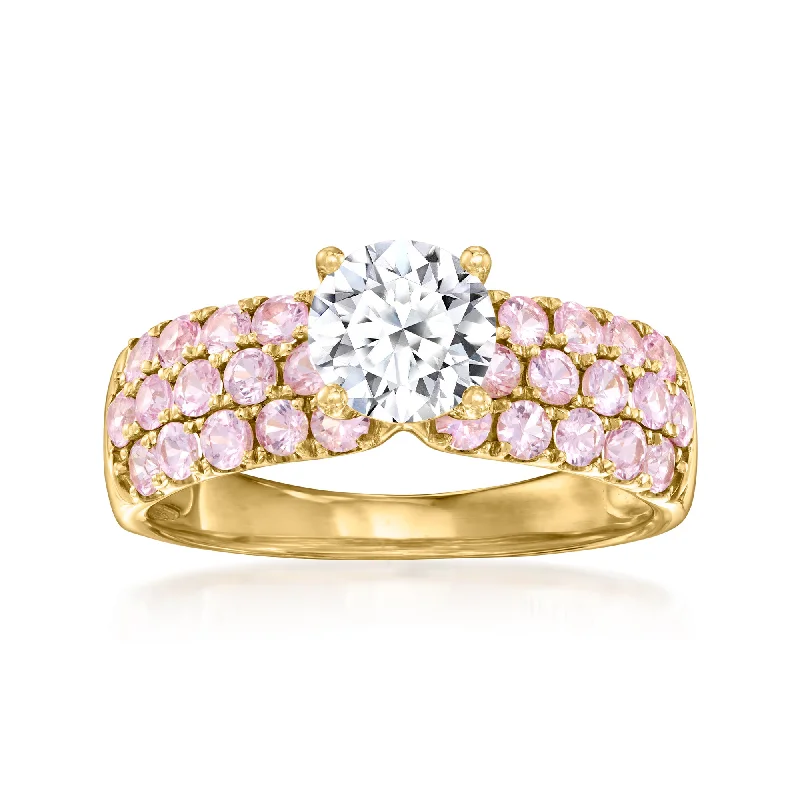 platinum engagement rings -Ross-Simons Lab-Grown Diamond Ring With Pink Sapphires in 14kt Yellow Gold