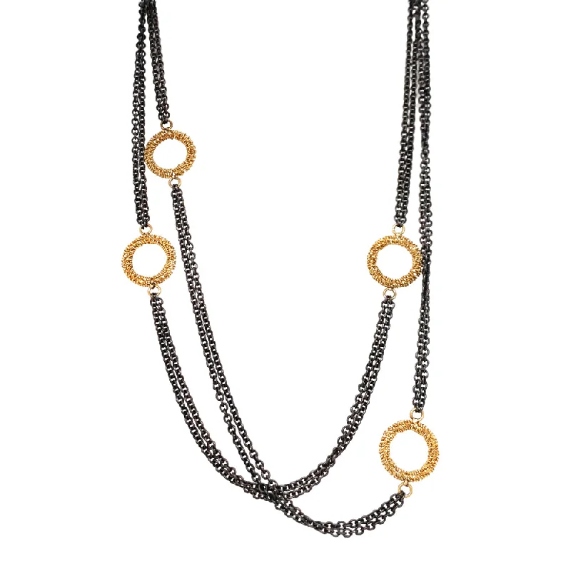 women diamond studded necklaces -Sterling Silver & Yellow Gold Circle Station Necklace - "Stardust"