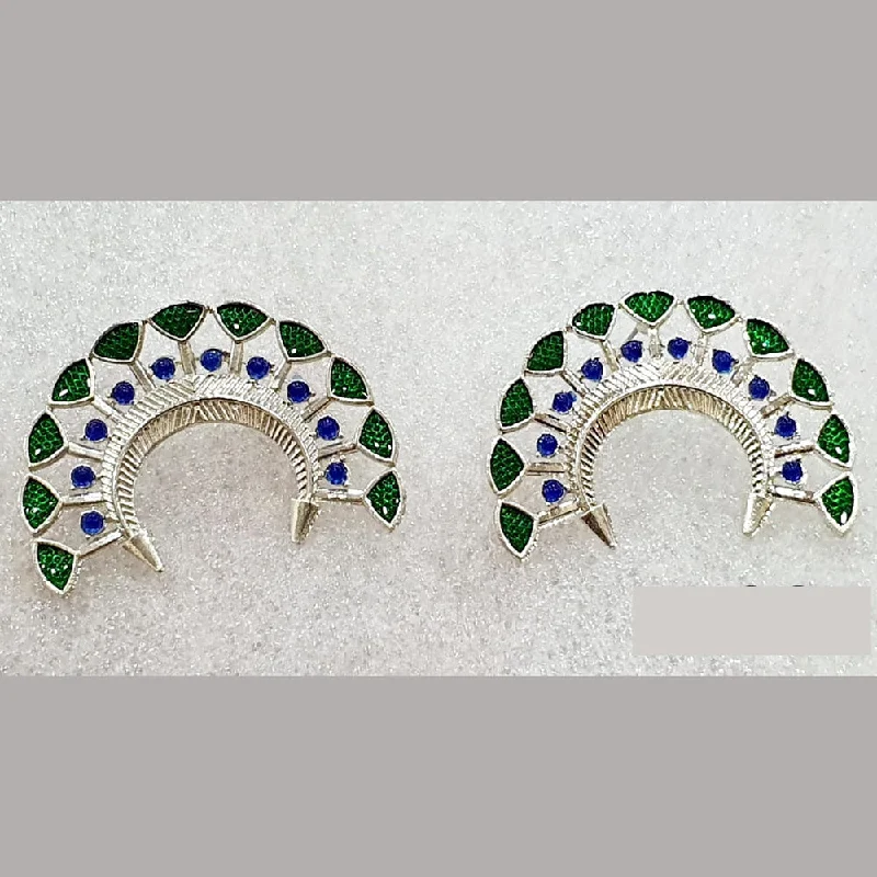 women boho earrings -Midas Touch Silver Plated Meenakari Studs Earrings