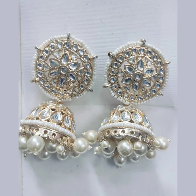 women statement hoop earrings -Khushboo Jewellers Gold Plated Pearl And Kundan Jhumki Earrings