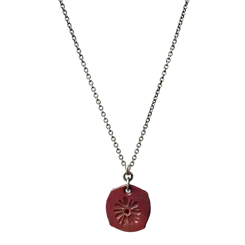 women pendant choker necklaces -Copper Flower Necklace Featuring a Ruby - "Bloom"