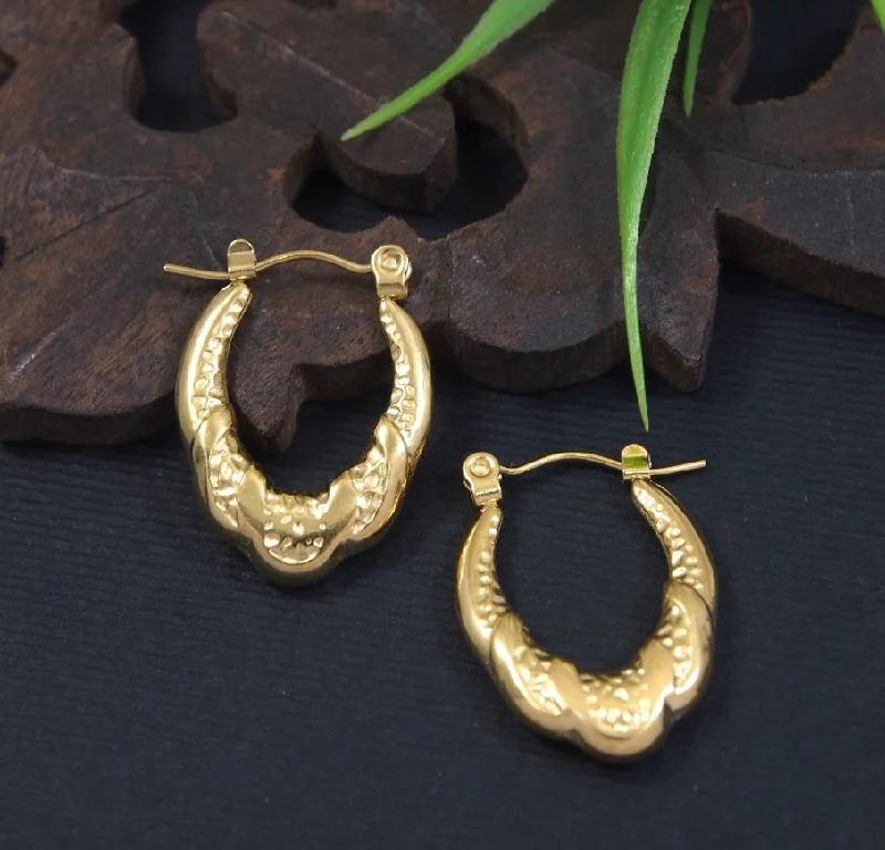 women double hoop earrings -Tarohi Jewels Stainless Steel Anti Tarnish Gold Plated Hoops Earring- STNER 5322