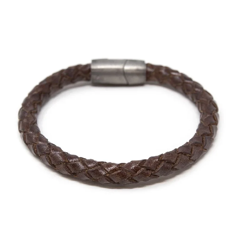 women friendship bracelets -Braided Leather Bracelet with Puzzle Clasp Brown Large