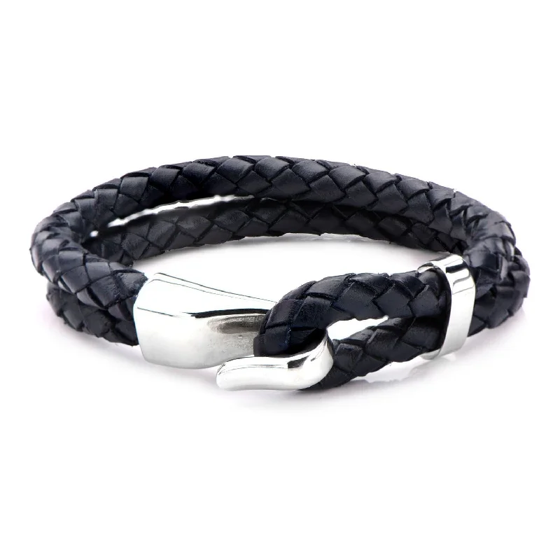 women stackable bracelets -Stainless Steel Double Braided Bracelet Navy