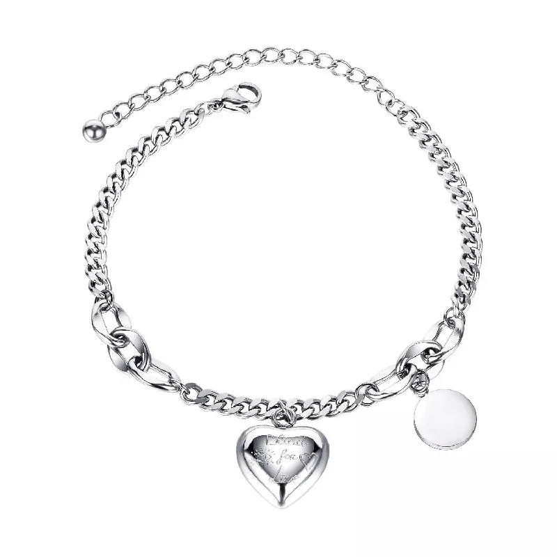 women twisted bracelets -Stainless Steel Bracelet with Heart Charm