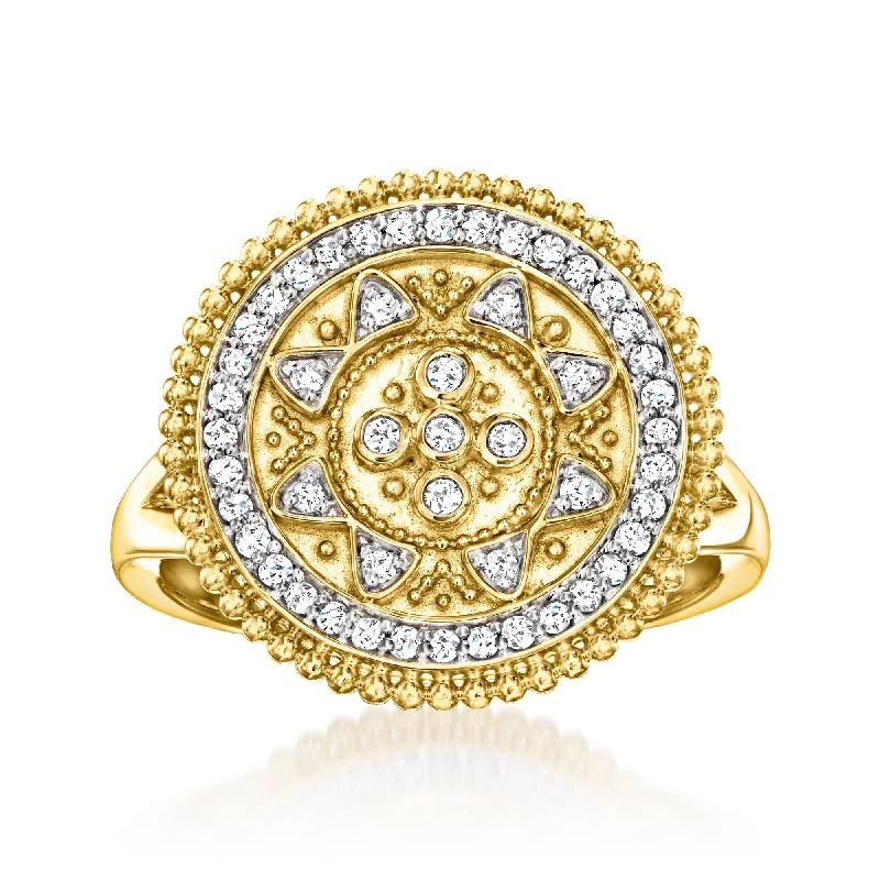 personalized engagement rings -Ross-Simons Diamond Etruscan-Style Circle Ring in 18kt Gold Over Sterling