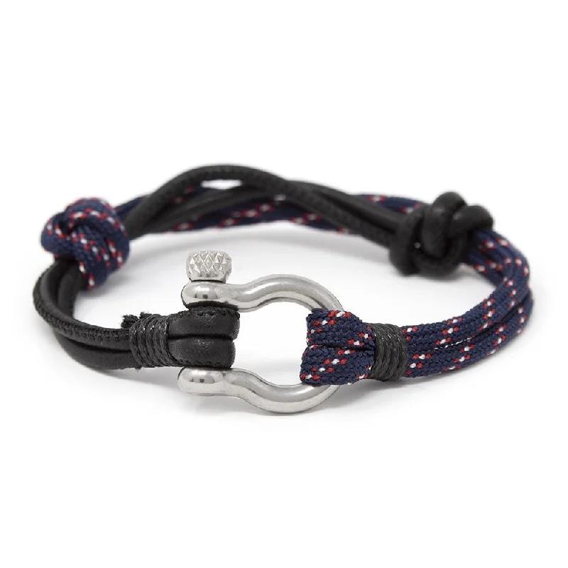 women heart-shaped bracelets -Men's Leather and Rope Bracelet with Shackle Black and Blue