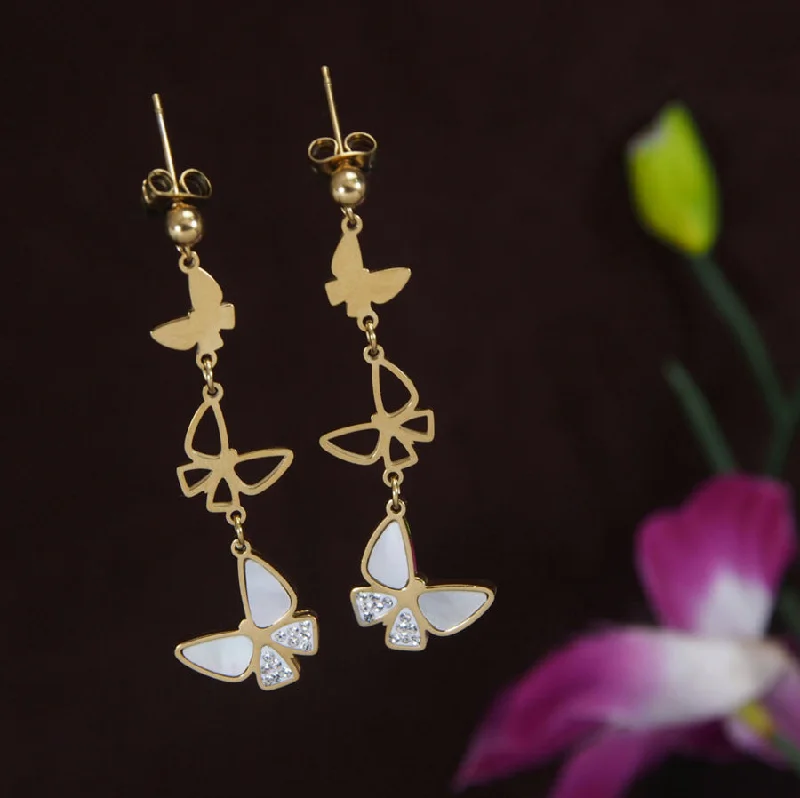 women silver earrings -Tarohi Jewels Stainless Steel Gold/Silver Plated Butterfly Dangle Earring-STNER 3846