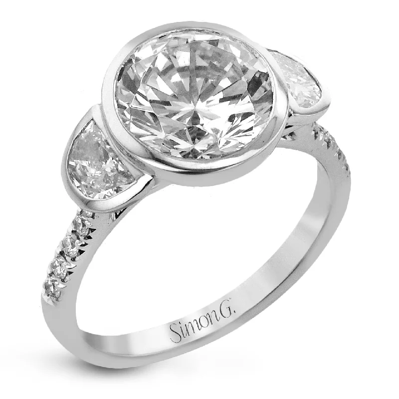 stackable engagement rings -Round-cut Three-stone Engagement Ring in 18k Gold with Diamonds