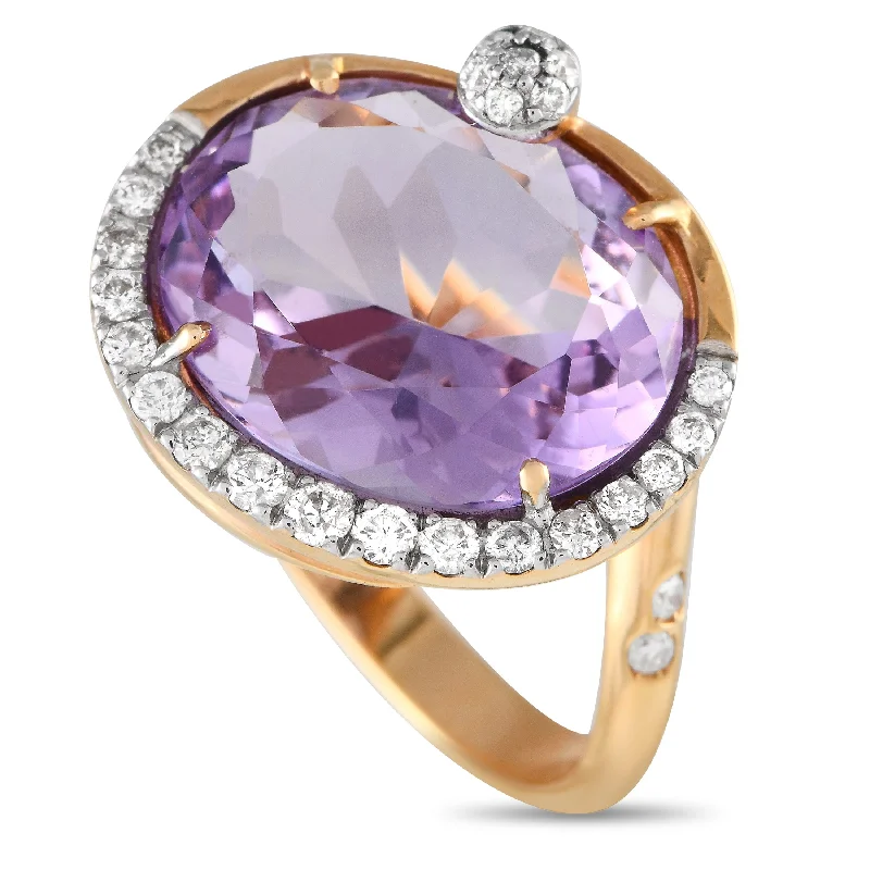 round diamond engagement rings -Casato 18K Yellow Gold 0.32ct Diamond and Amethyst Ring 200509