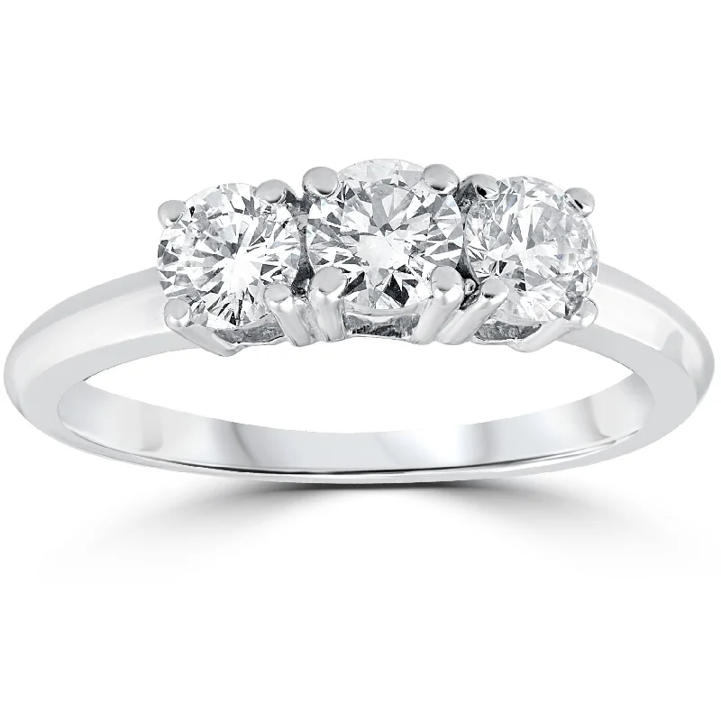 men engagement rings -1 Carat 3-Stone Diamond Engagement Ring Solitaire Round Cut 14k White Gold