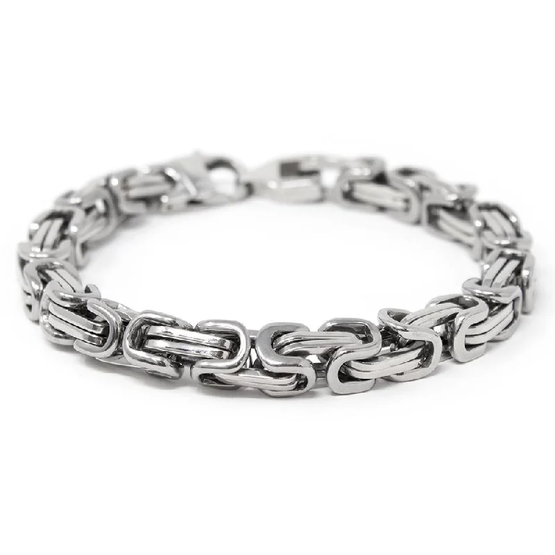 women leather cuff bracelets -Men's Stainless Steel Byzantine Chain Bracelet 9 Inch