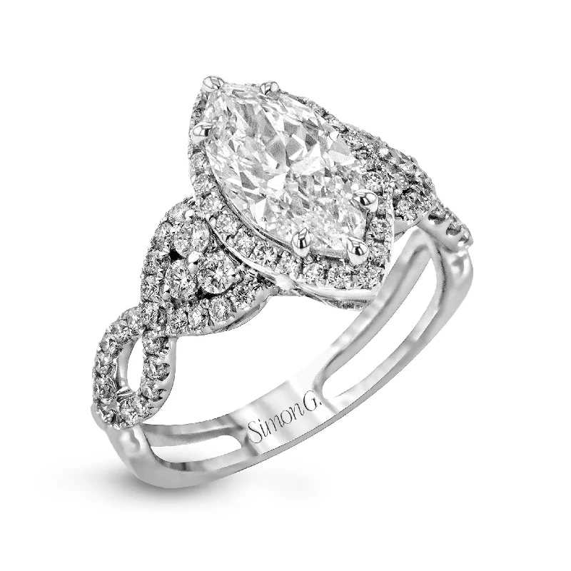 romantic engagement rings -Marquise-Cut Halo Engagement Ring In 18k Gold With Diamonds