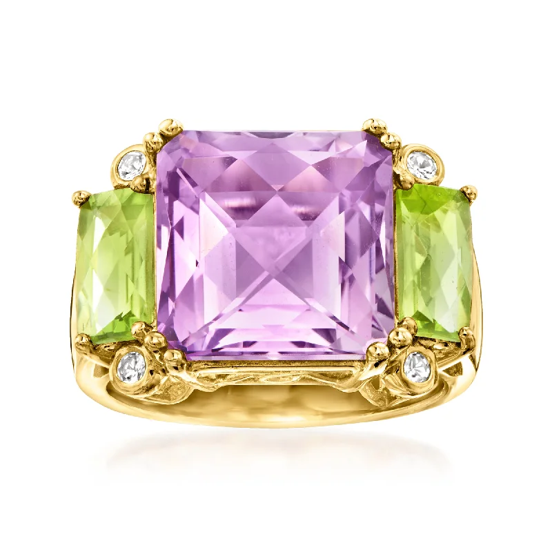 custom engagement rings with engravings -Ross-Simons Amethyst and Peridot Ring With White Topaz Accents in 18kt Gold Over Sterling