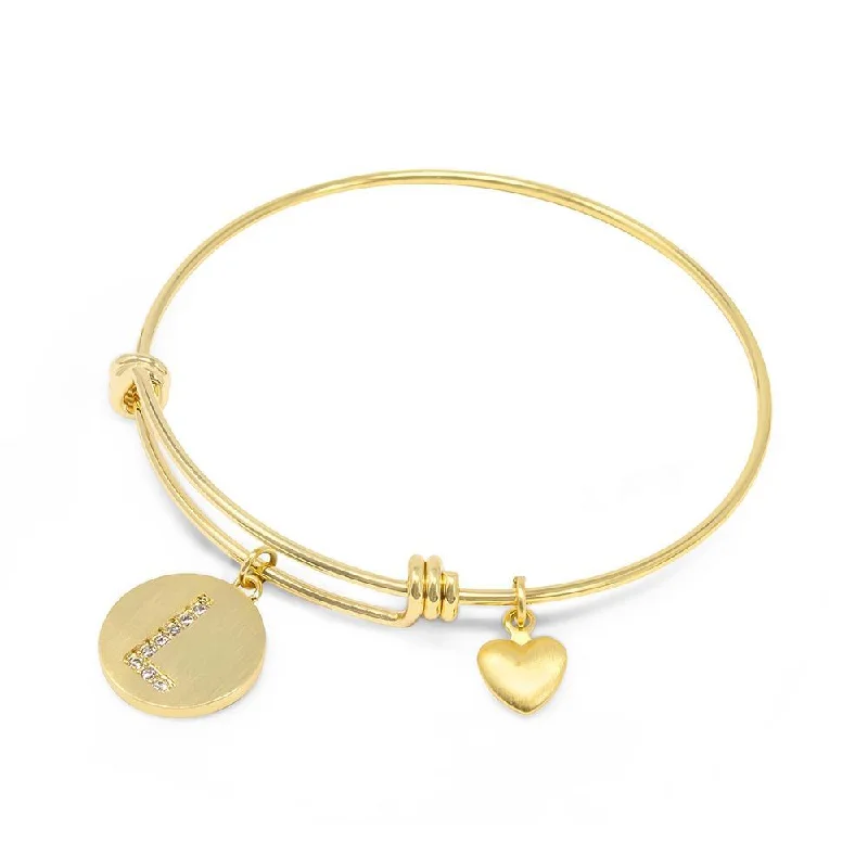 women gemstone charm bracelets -Handmade 20kt Gold Plated Crystal Initial Bracelet L