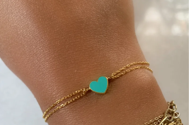 women statement bracelets -Turquoise Mini Enamel Heart Bracelet