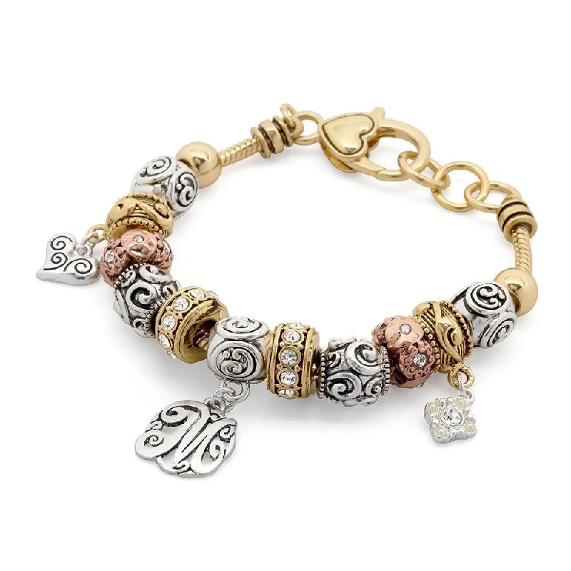 women statement bangles -Charm Bracelet Initial M