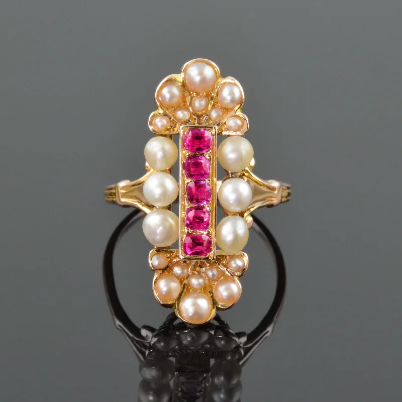 women emerald cut rings -Exquisite Antique Pearl And Ruby Ring