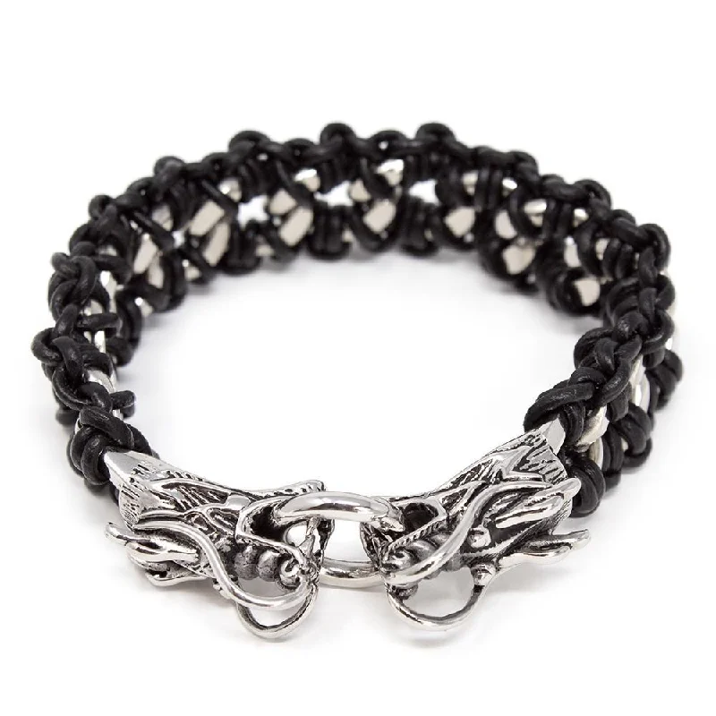 women gemstone bracelets -Stainless Steel Leather Dragon Head Bracelet