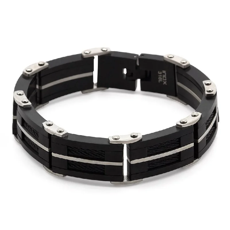 women pearl chain bracelets -Stainless Steel Cable Bracelet Black