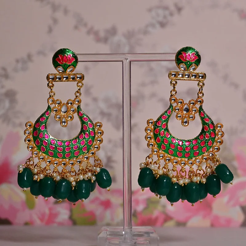 women gold stud earrings -Shagna Gold Plated Kundan Stone And Meenakari Pearls Dangler Earrings