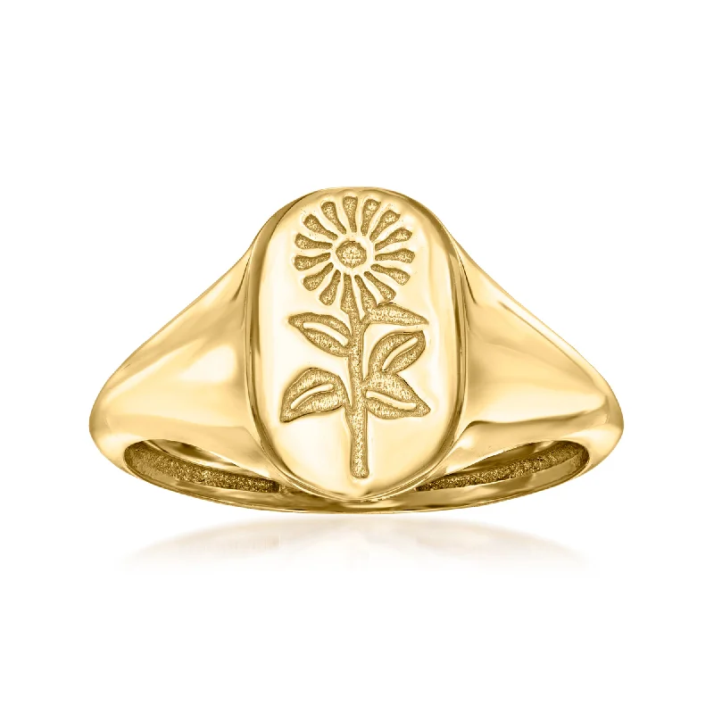 modern engagement rings -Ross-Simons Italian 14kt Yellow Gold Sunflower Signet Ring