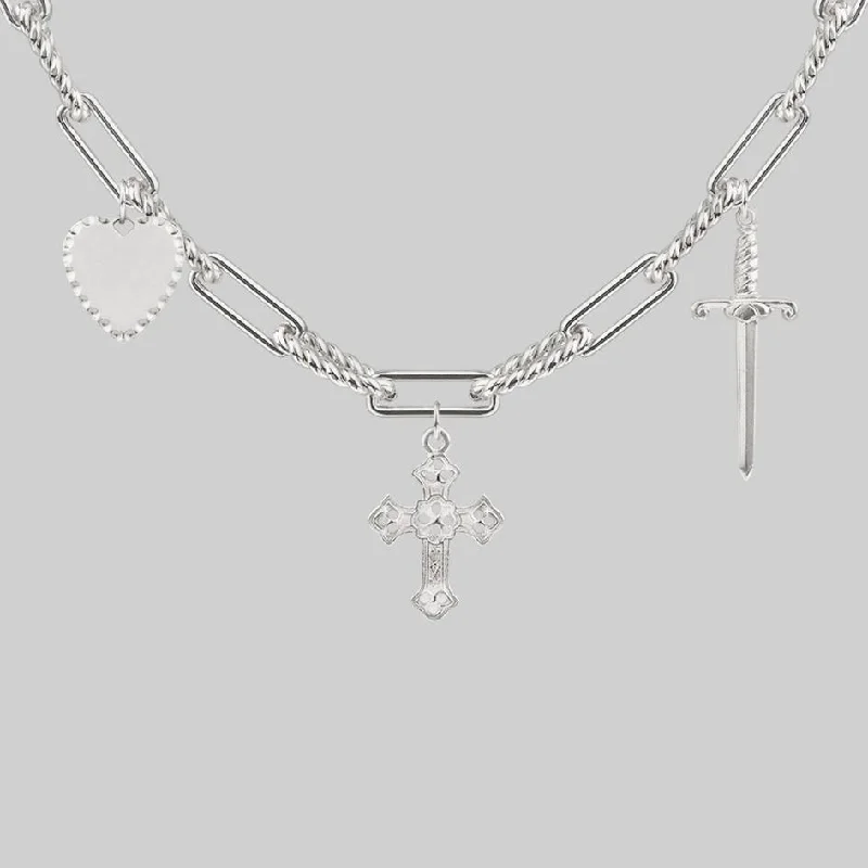 women charm necklaces -MANIFEST. Multi Charm Chain Necklace - Silver