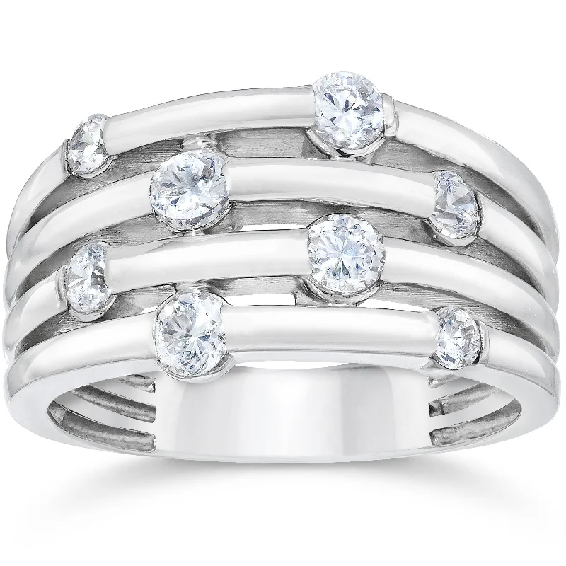 platinum diamond engagement rings -14K White Gold 1ct Real Diamond Right Hand Ring Size Selectable