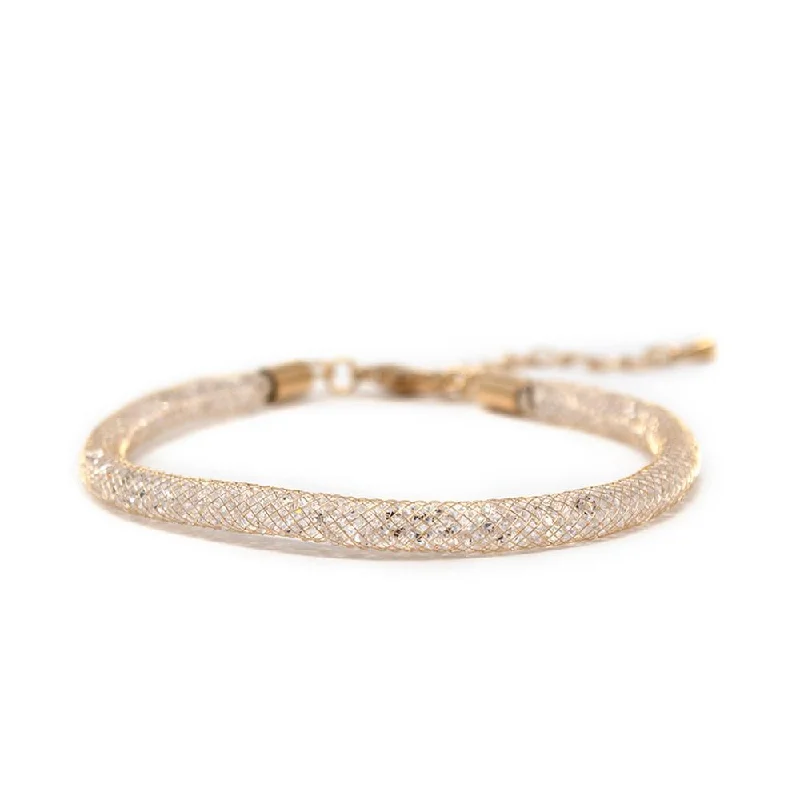 women gold-plated bangles -Gold Tone Clear Mesh Clear Crystal Bracelet