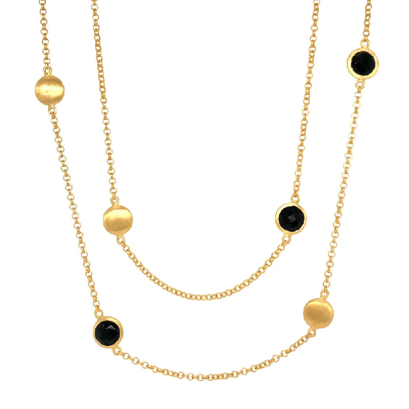 women chic necklaces -Long Gold Vermeil & Black Spinel Station Necklace -"Black Star"