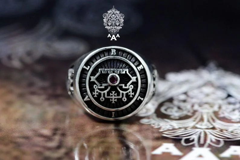 women adjustable rings -Belial & Bael Sigil Ring | 925 Sterling Silver | Goetic Demon Jewelry