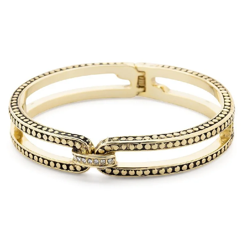 women bangles sets -Gold Tone Dotted Bangle Bracelet with Crystal Link