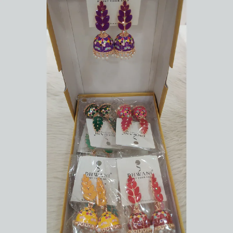 women boho earrings -Dhwani Gold Plated Crystal And Meenakari Jhumki Earrings (Assorted Color)