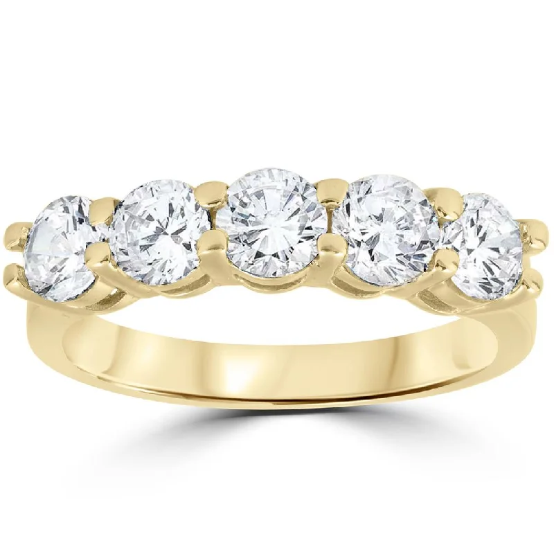 double band engagement rings -3Ct Round Diamond Five Stone Wedding Ring 14k Yellow Gold