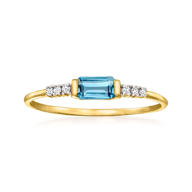 contemporary moissanite engagement rings -RS Pure by Ross-Simons London Blue Topaz Ring With Diamond Accents in 14kt Yellow Gold