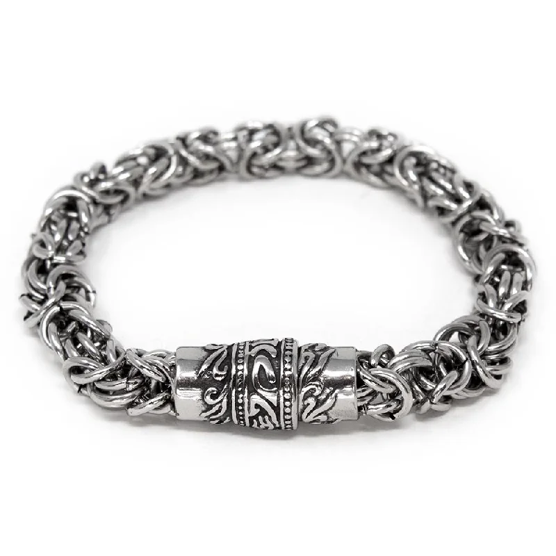 women gemstone charm bracelets -Men's Stainless Steel Byzantine Chain Bracelet