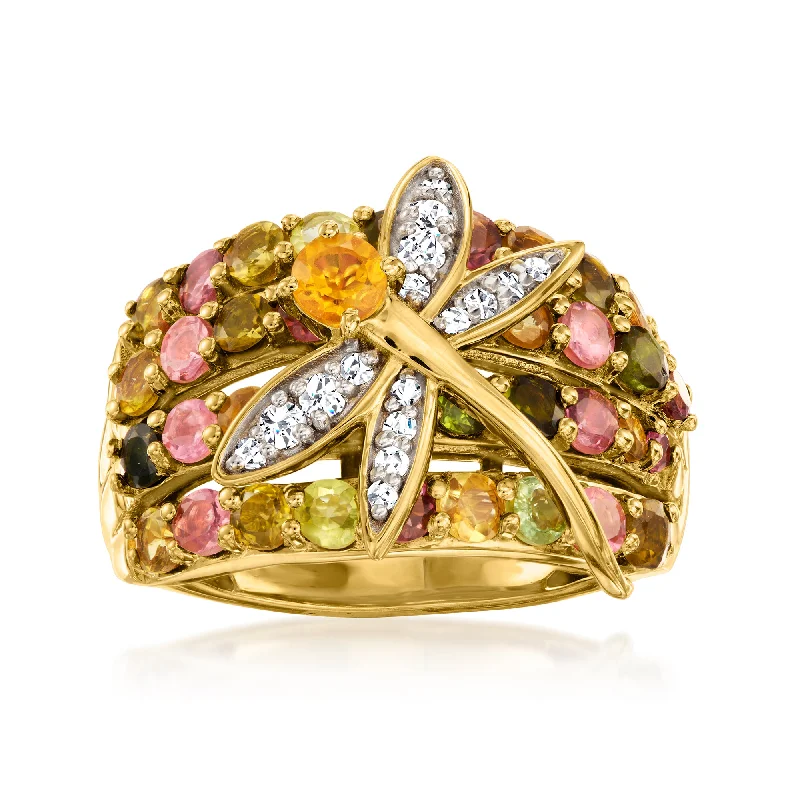 halo diamond engagement rings -Ross-Simons Multi-Gemstone Dragonfly Ring in 18kt Gold Over Sterling