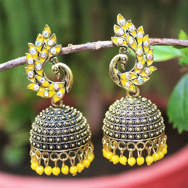 women chunky earrings -H K Fashion Antic Gold Plated Austrian Stone And Meenakari Jhumki Earrings