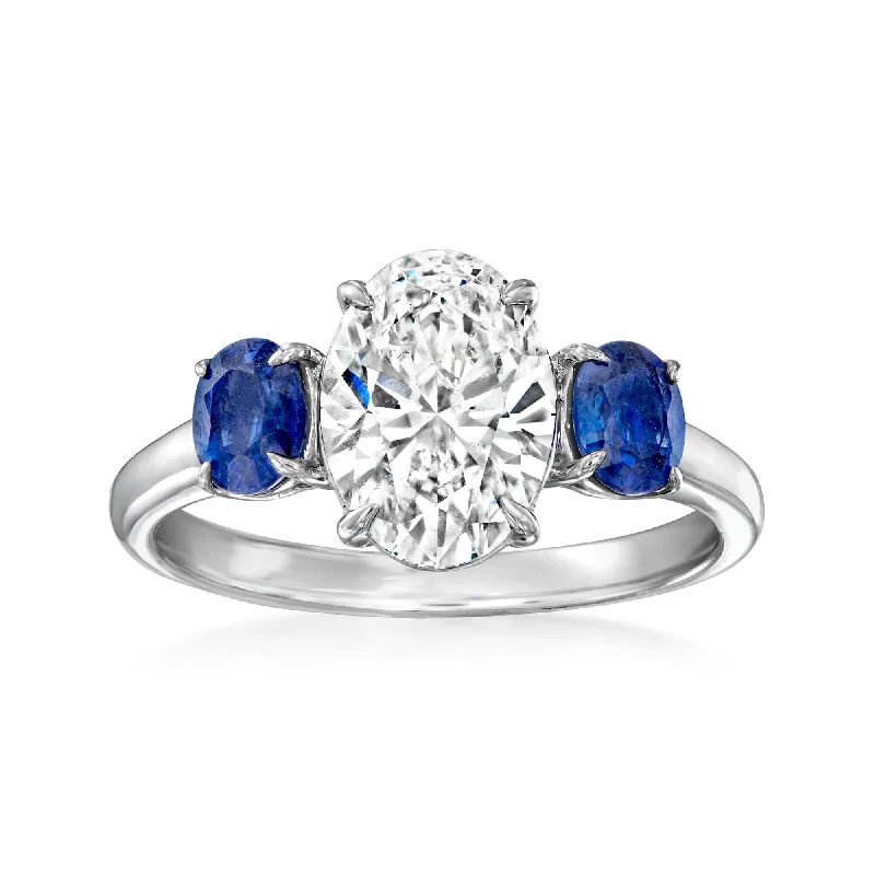 multi-stone engagement rings -Ross-Simons Lab-Grown Diamond Ring With Sapphires in 14kt White Gold