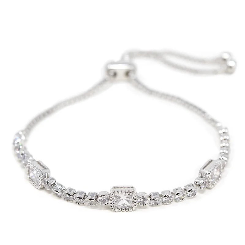 women statement bangles -CZ Adjustable Fancy Tennis Bracelet Rhodium Plated