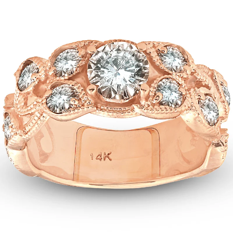 rose gold halo engagement rings -2ct Vintage Rose Gold Diamond Engagement Ring 14K