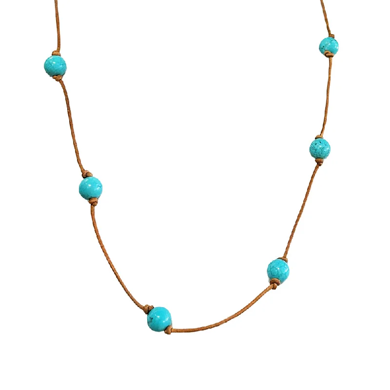 women crystal pendant necklaces -Turquoise Bead & Leather Necklace - "Lasso"