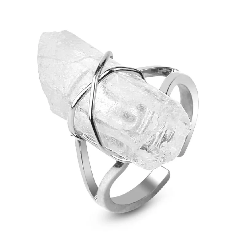 women platinum rings -Cleansing and Healing Clear Quartz Open Ring