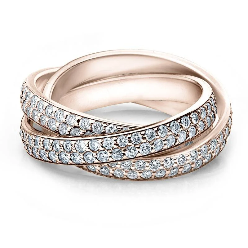 contemporary moissanite engagement rings -2 3/4ct Rolling Ring Diamond Pave Eternity 14K Rose Gold